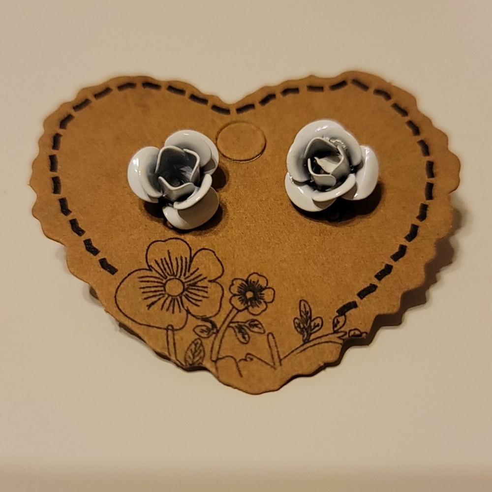Gray Rose Stud Earrings